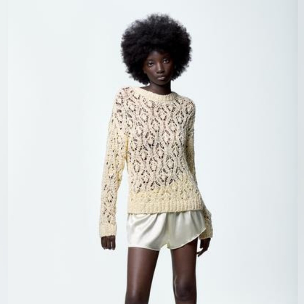 Zara Cream Oversized Openwork Knit  Sweater